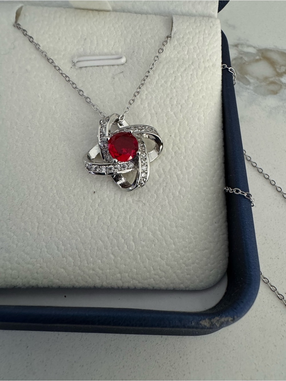 Sterling silver Red Crystal Knot Pendant Necklace